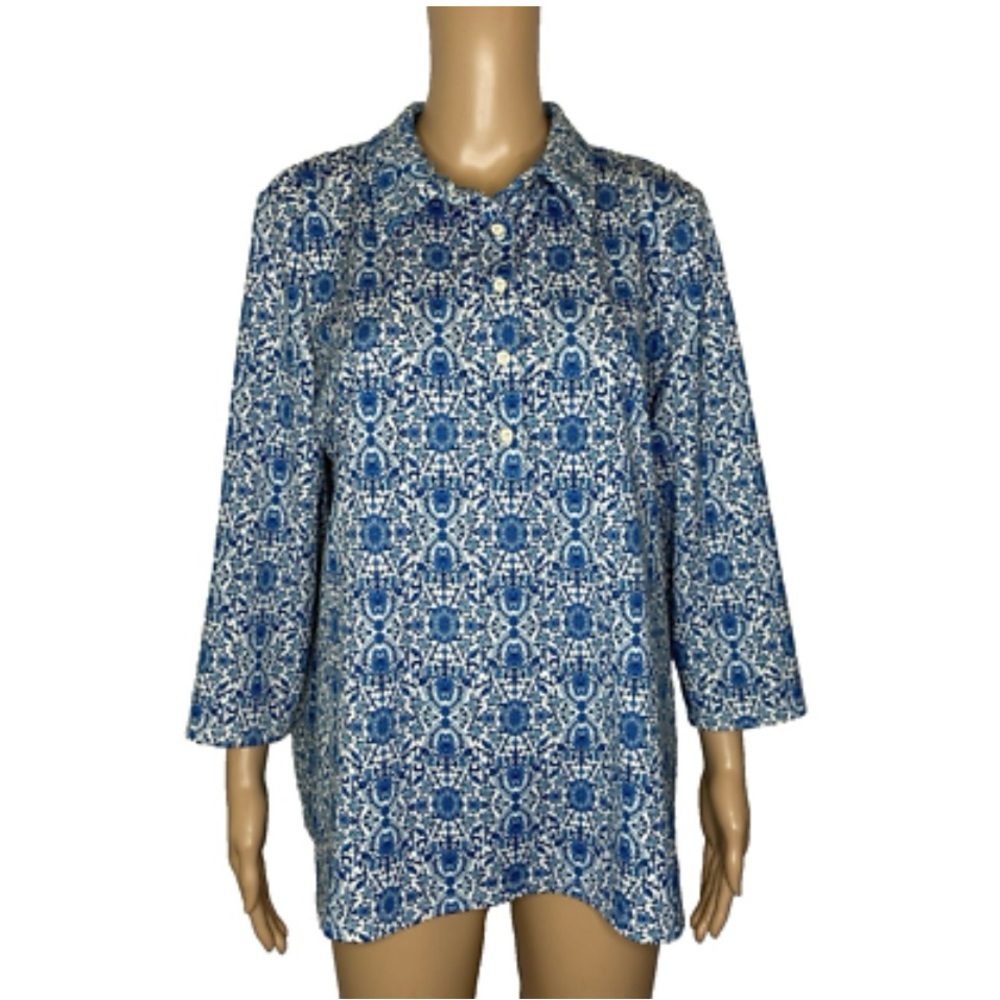 Talbots blue and white top size large